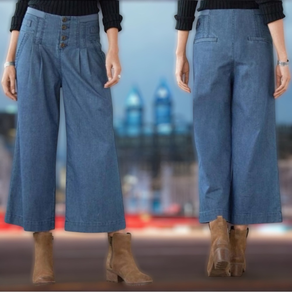 Sundance Bethany High Waisted Pleated Wide Leg Jeans Culottes Cossacks Style